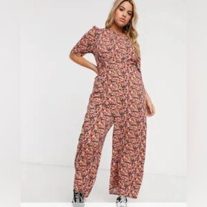 NWT ASOS Curve Tea Jumpsuit with Self Button Detail in Mixed Floral Print